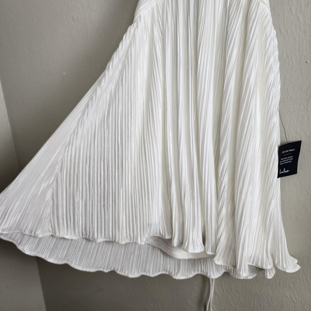 Lulus Captivating Delight White Plisse Satin Mini Dress - Lace-Up Bridal NWT M - Picture 9 of 14